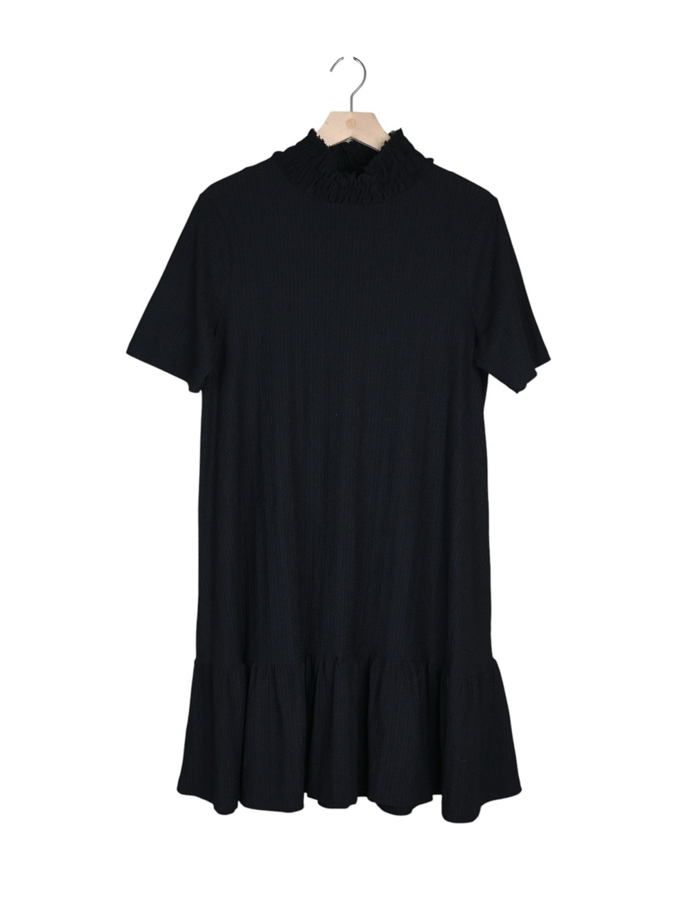 Zara Women's M Black Short Sleeve Ruffle Hem A-Line Dress